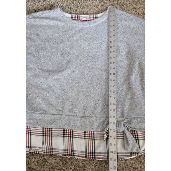 Izod Womens Lg? Gray Plaid Long Sleeve Scoop Neck Pullover Sweatshirt Tie Detail - Picture 8 of 9